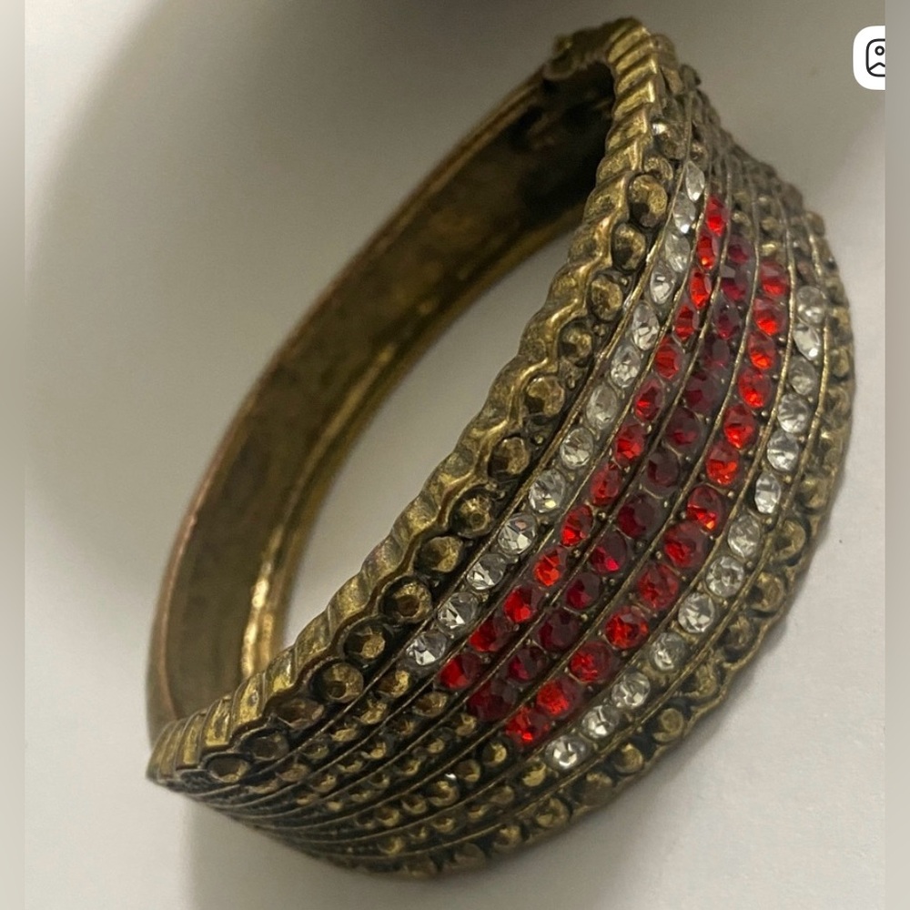 Vintage Gold-Tone Rhinestone Greek Bangle Bracelet Spring/Hinge